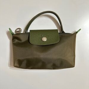 Rare Longchamp Le Pliage Canvas Mini Handbag Dark Green
